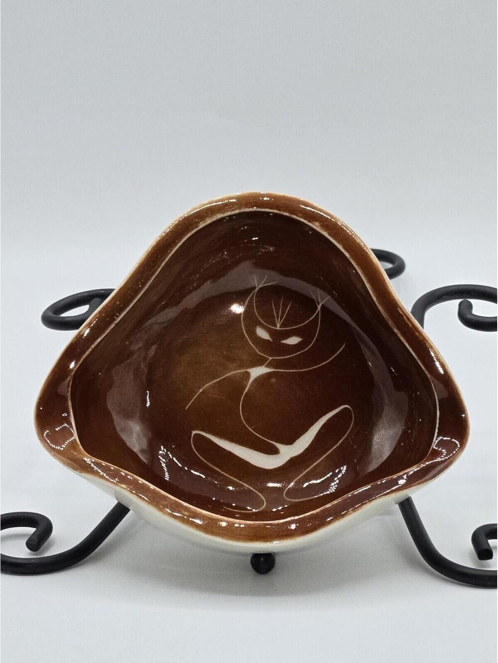 Winfield Pottery Freeform Dish Brown Glaze Abstract Figure MCM California
